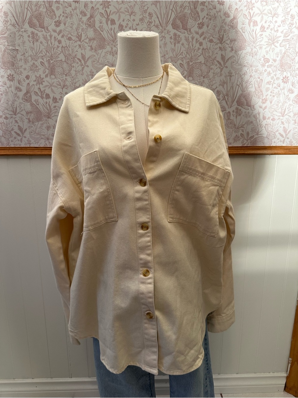 Thread & Supply Cream Button-Up Shacket - Picture 3 of 9
